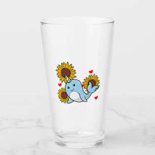Happy Valentines Day Narwhal met zonnebloempje Glas