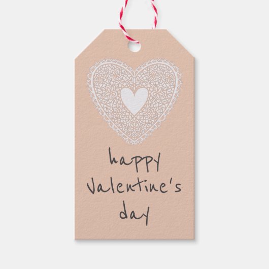 Happy Valentine's Day Peach Lace Heart Cadeaulabel (Voorkant)