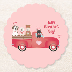 Happy Valentines Day Pickup Truck Love Dogs Kartonnen Onderzetters