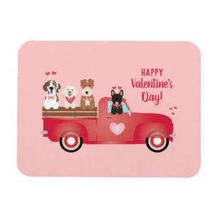Happy Valentines Day Pickup Truck Love Dogs Magneet