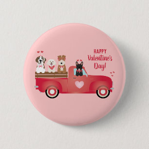 Happy Valentines Day Pickup Truck Love Dogs Ronde Button 5,7 Cm