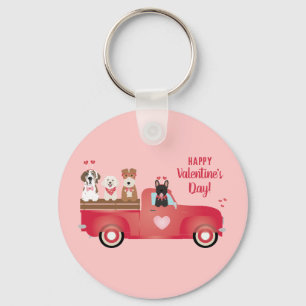 Happy Valentines Day Pickup Truck Love Dogs Sleutelhanger