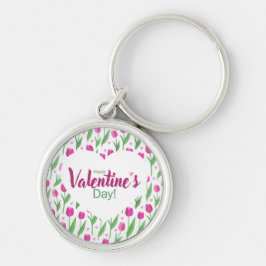 Happy Valentine's Day Pink Tulips Sleutelhanger