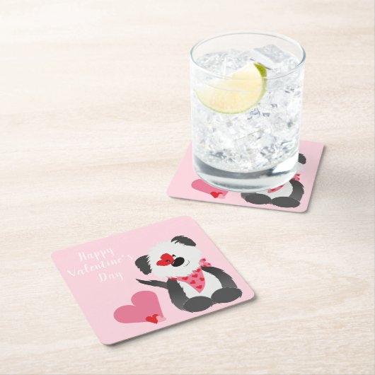 Happy Valentines Day Puppy Hearts Pink Vierkante Kartonnen Onderzetter (Insitu)