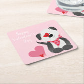 Happy Valentines Day Puppy Hearts Pink Vierkante Kartonnen Onderzetter (Schuin)