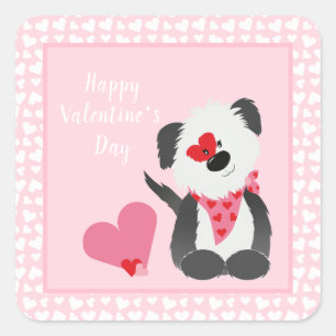 Happy Valentines Day Puppy Hearts Pink Vierkante Sticker