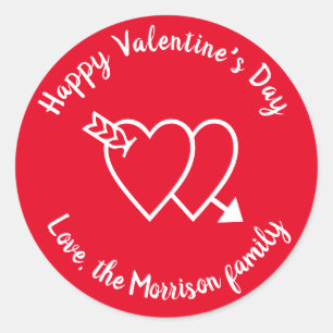 Happy Valentine's Day Red Harts aangepaste script Ronde Sticker