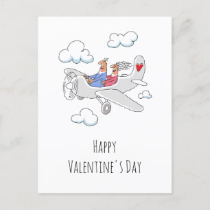 Happy Valentine's Day Red Heart Lovers Airplane Feestdagenkaart