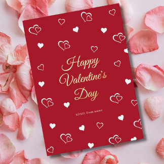 Happy Valentines Day Red Heart Modern Love Pattern Folie Feestdagenkaart