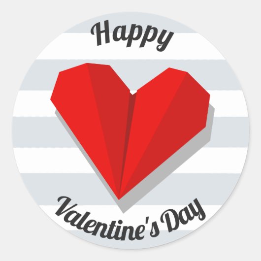 Happy Valentine's Day Red Heart Origami Sticker (Voorkant)