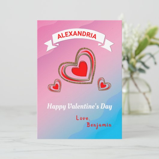Happy Valentines Day Red Heart Pattern personalise (Staand voorkant)