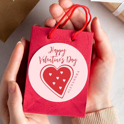 Happy Valentines Day red pink heart modern script Ronde Sticker