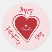 Happy Valentines Day red pink heart script name Ronde Sticker (Voorkant)