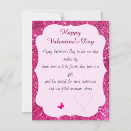 Happy Valentine's Day Roos Roze Blush Glitter Notitiekaartje