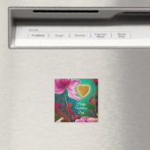 Happy Valentines Day - Roze bloemen en harten Magneet (Insitu (Vaatwasser))