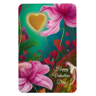 Happy Valentines Day - Roze bloemen en harten Magneet