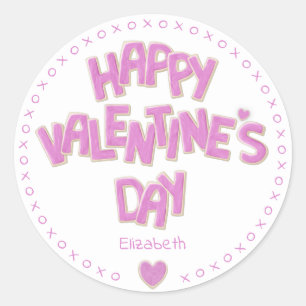Happy Valentines Day roze uitsnijkoekjes Ronde Sticker