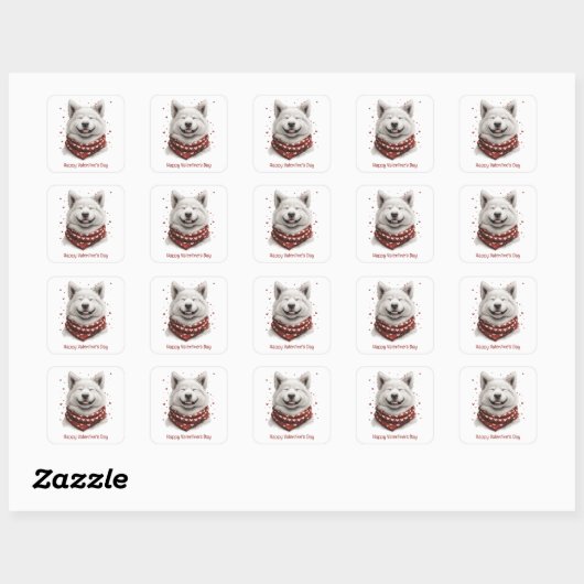 Happy Valentines Day Samoyed Dog Vierkante Sticker (Vel)
