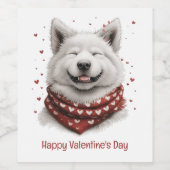 Happy Valentines Day Samoyed Dog Wijn Etiket (Enkel label)