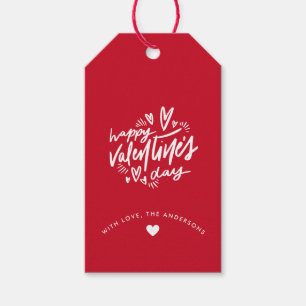 Happy Valentine's Day script Rood en Wit Cadeaulabel