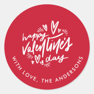 Happy Valentine's Day script Rood en Wit Ronde Sticker