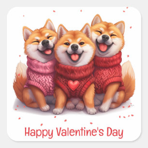 Happy Valentines Day Shiba Inu Dogs Vierkante Sticker
