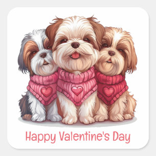 Happy Valentines Day Shih Tzu Dogs Vierkante Sticker