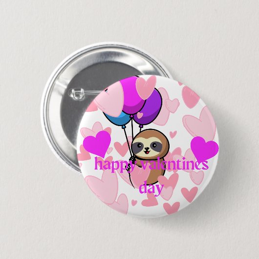 happy valentines day sloth button (Voorkant /achterkant)