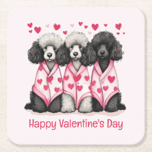 Happy Valentines Day Standaard Poedel Honden Vierkante Kartonnen Onderzetter