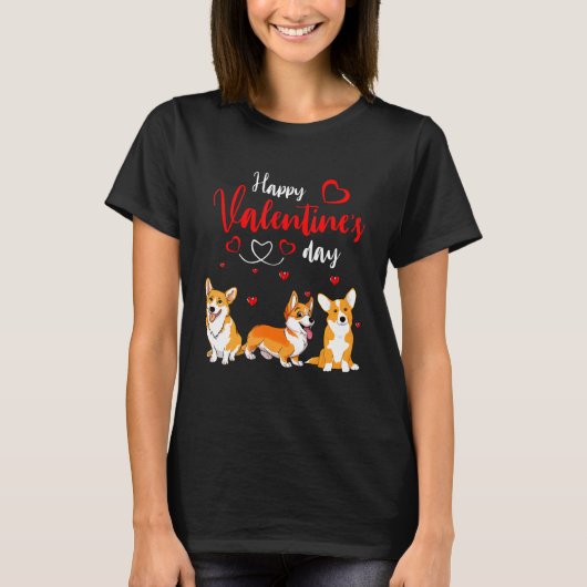 Happy Valentine's Day Three Cute Corgi Dogs Lover  T-shirt (Voorkant)