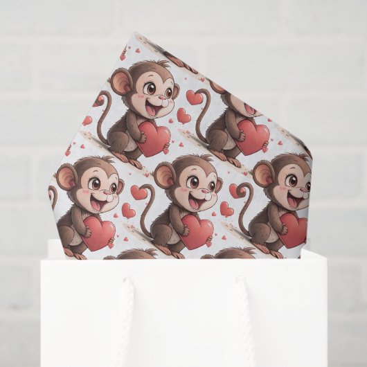 Happy Valentine's Day Tissue Paper Monkey Hearts Tissuepapier (Cadeauzakje)