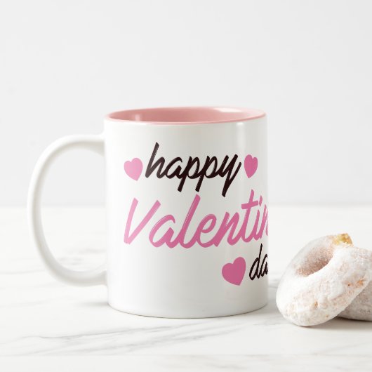Happy Valentine's Day Tweekleurige Koffiemok (Met donut)