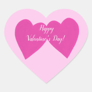 Happy Valentines Day Two roze hartstikkers Hart Sticker