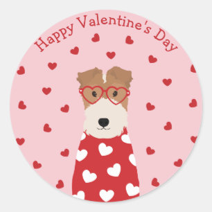 Happy Valentines Day Wire Fox Terrier Dog Ronde Sticker