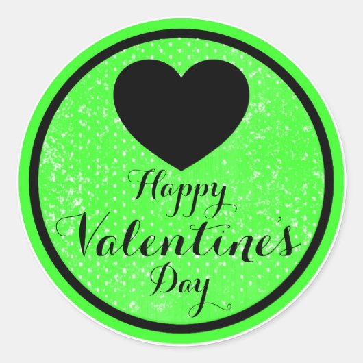 Happy Valentines Day zwarte groene sticker labels (Voorkant)