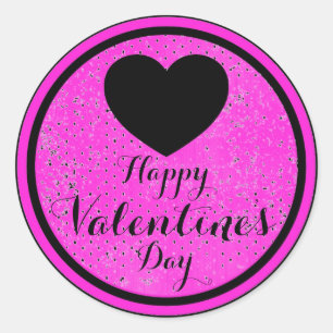 Happy Valentines Day zwarte roze sticker labels