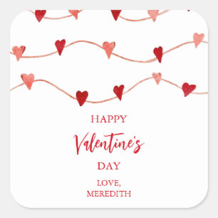 Happy Valentin's Day Hearts op een string Vierkante Sticker
