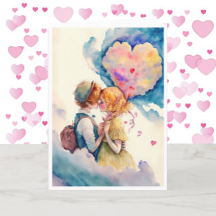 Happy Valentin's Day Waterverf Young Couple Feestdagen Kaart