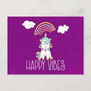 Happy Vibes Cute Smiling Unicorn Briefkaart