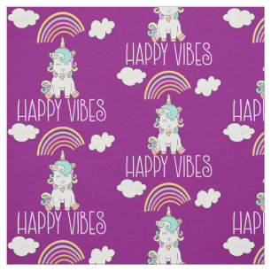 Happy Vibes Cute Smiling Unicorn Pattern Stof