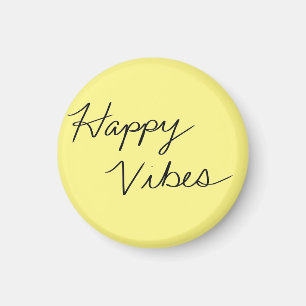 Happy Vibes Geel Cursieve Typografie Button Magneet