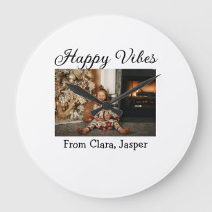 Happy vibes kinder familie Kerstfoto Uitnodiging Grote Klok
