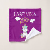 Happy Vibes mignonne sourire Unicorn Motif (Gant de toilette)