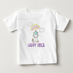 Happy Vibes Typography Cute Smiling Unicorn