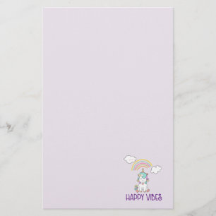 Happy Vibes Typography Cute Smiling Unicorn Briefpapier