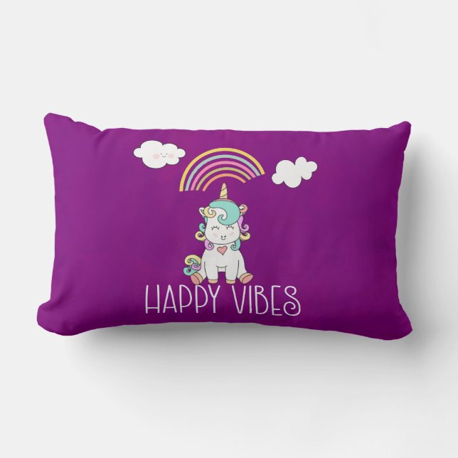 Happy Vibes Typography Cute Smiling Unicorn Kussen (Voorkant)