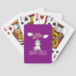 Happy Vibes Typography Cute Smiling Unicorn Pokerkaarten