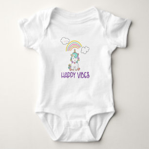 Happy Vibes Typography Cute Smiling Unicorn Romper
