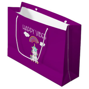 Happy Vibes Typography Geweldige Rainbow & Unicorn Groot Cadeauzakje