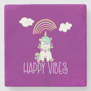 Happy Vibes Typography Geweldige Rainbow & Unicorn Stenen Onderzetter